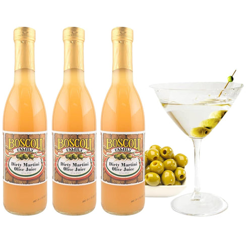 12.7 oz Pack 3, Boscoli Dirty Martini Olive Juice - Bottle, of All Natural, Gluten-Free - Premium Cocktail Mixer