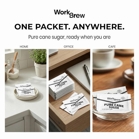 WorkBrew Packets 400 Count, Packets White Cane Sugar Individual Sugar for Coffee & Tea, Office Breakroom, Restaurants