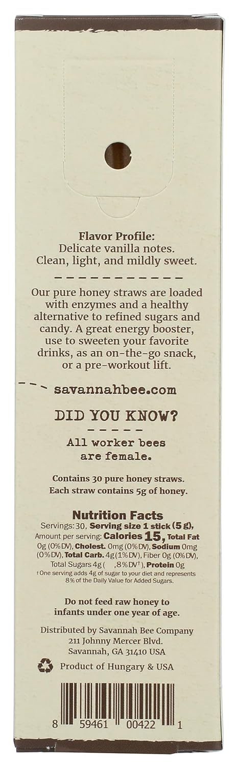 30ct, 5.3 OZ SAVANNAH BEE CO Honey Straws