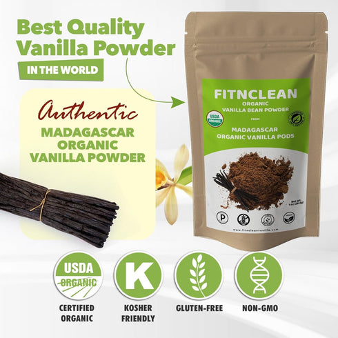 2oz Organic Madagascar Vanilla Bean Powder. Certified USDA Organic. Raw Natural Pure Unsweetened No Additives NON-GMO.