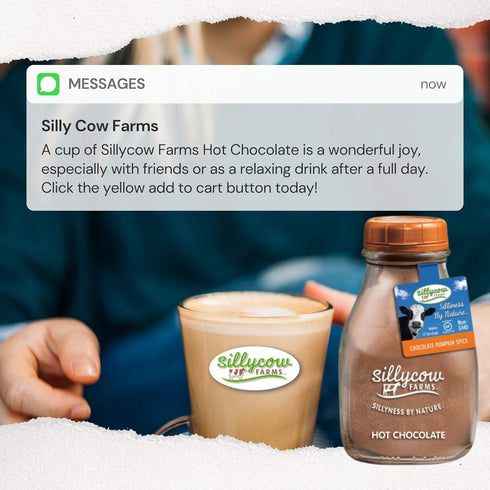 Packaging 16.9 oz Pack 6 Sillycow Farms Hot Cocoa Pumpkin Spice Mix Rich Chocolate Delight Gluten Free Non GMO Dairy