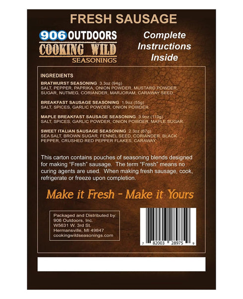 Cooking Wild Seasonings Pack, 20 11.7 packets FRESH SAUSAGE Variety Four Seasons up to pounds of Wild Game or Domestic