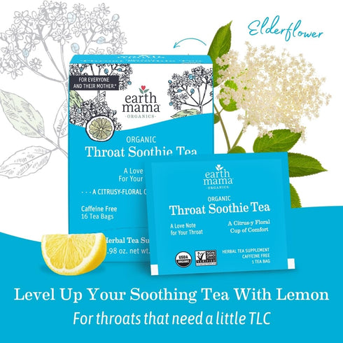Throat Soothie Tea with Elderflower for Immune Support - 16-Count, Safe for Kids & During Pregnancy