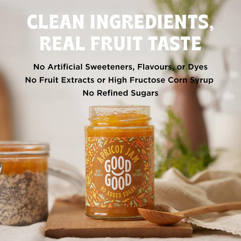 12oz 330g (Pack 1) GOOD GOOD Apricot Jam - No Added Sugar - Low Calorie - Gluten Free and Vegan - Diabetic and Keto