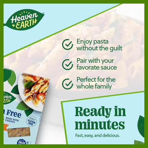 8oz (3 Pack) Heaven & Earth Grain Free Pasta, Cassava Penne Pasta, | Paleo Pasta | Vegan | Certified Gluten Free |