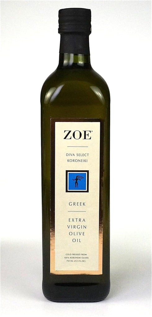 100% 25.5 oz (750mL) ZOE Diva Select Koroneiki Greek Extra Virgin Olive Oil, Cold Pressed, Koroneiki Olives, Imported