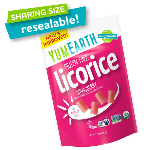 Packs 5 (Pack 6) YumEarth Organic Gluten Free Strawberry Licorice Snack - Allergy Friendly, Gluten Free, Non-GMO