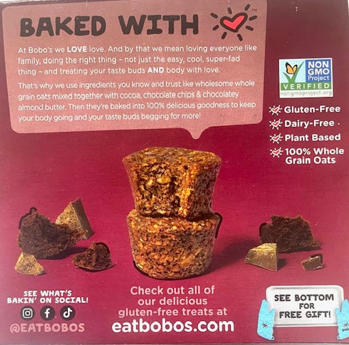 6.5 (Pack 10) Bobo's Chocolate Almond Brownie Oat Bites, Gluten Free, Non GMO, Ounces