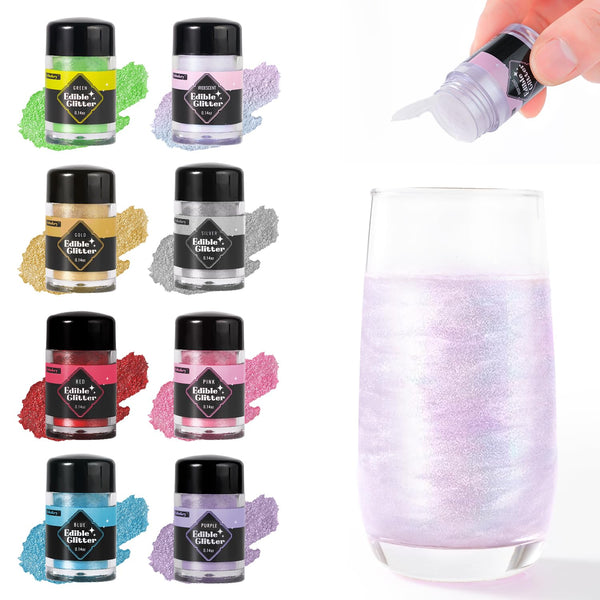 8 Color Edible Glitter for Baking & Cake Decorating - 4g Shimmer