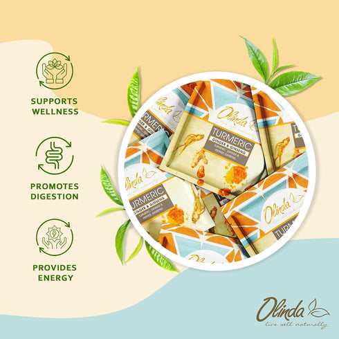100% 28 Pack 1 Olinda Turmeric Herbal Tea Ginger Ginseng Tea Tea Bags Caffeine Free Tea Bags Pure Herbs Brew Hot Tea