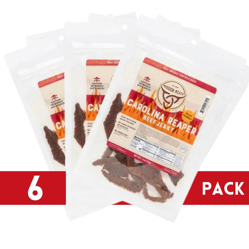 100% 2oz (Pack 6) Mission Meats Carolina Reaper Jerky from Grass Fed & Pasture Raised Beef, Caution: Extremely Spicy