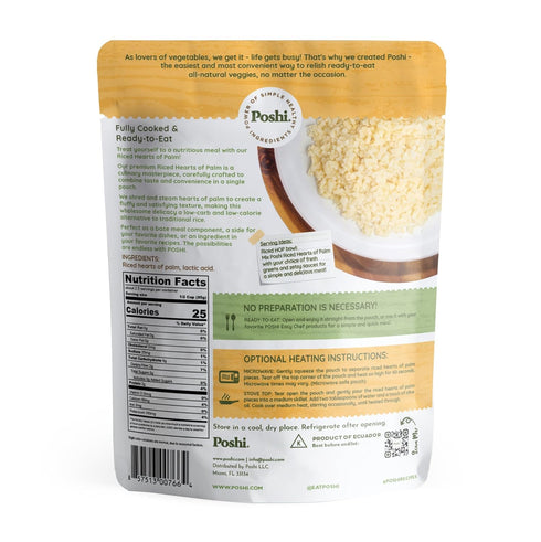 (7oz, 6 Pack) POSHI Riced Heart Of Palm | All Natural, Fully Cooked, Ready to Eat, Non-GMO, Low Calorie + Carb, Gluten