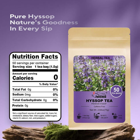 50 Count FullChea - Hyssop Tea Bags, Caffeine-Free Herbal Tea Bags, Premium Hyssop, Support Digestion & Promote