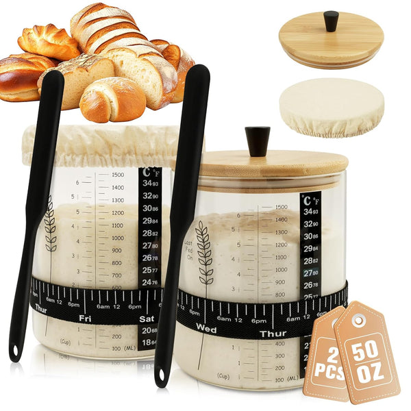 50oz Sourdough Starter Jar, Wide Mouth Sourdough Jar, Large Capacity Sourdough Starter