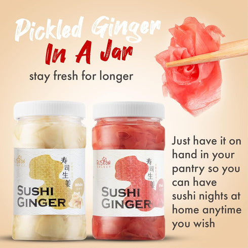 Fusion Select Sushi Ginger - Natural Sliced Gari, 12 oz, Pickled Ginger for Sushi, No MSG, Non-GMO