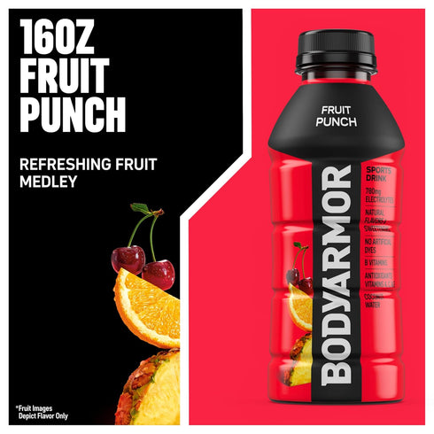 Potassium-Packed 16 Oz (Pack 12) BODYARMOR Sports Drink Sports Beverage, Fruit Punch, Coconut Water Hydration, Natural