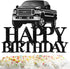 Pickup Truck Cake Topper, Happy Birthday Theme Black Glitter Decor Picks for Kids Adult Birthday Party