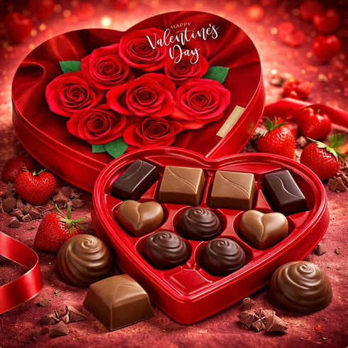 Generic 10 Valentine Day Chocolate Heart Shaped Gift Box - Milk Chocolate Caramel Cocoa Truffle Orange Creme Strawberry