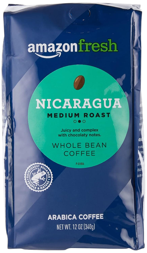 Amazon Fresh , Nicaragua Whole Bean Coffee, Medium Roast, 12 Ounce (Pack of 3)