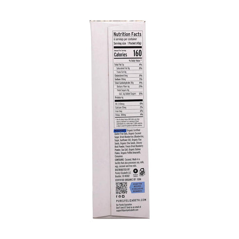 1.52 6 Pack Purely Elizabeth, Oatmeal Blueberry Flax Prebiotic, Ounce
