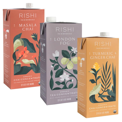 Rishi Tea Latte Concentrate Beverage Variety Pack - Organic, Black and Caffeine-Free