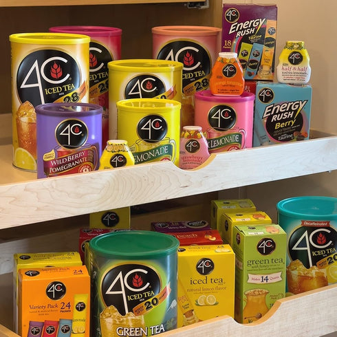 4C 3 Pack, 28 Powdered Drink Mix Cannisters, Raspberry Tea Quarts, Family Sized Cannister, Thirst Quenching