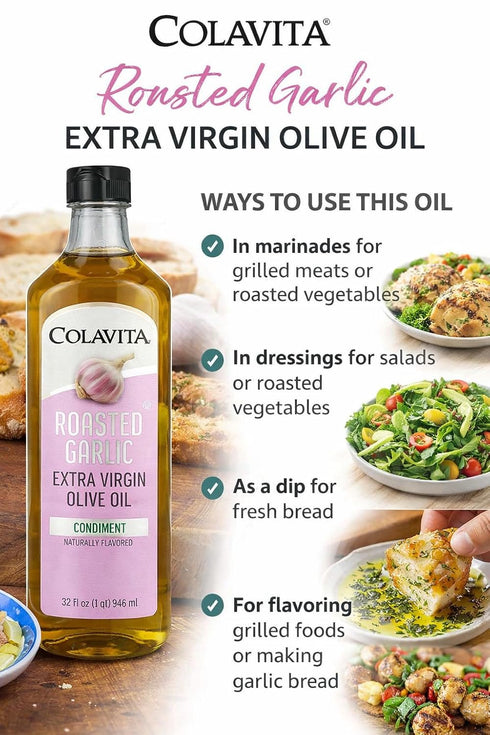 32 Oz Colavita Roasted Garlic Extra Virgin Olive Oil, Fl Cold Pressed EVOO Infused with Natural Roasted Garlic Flavor