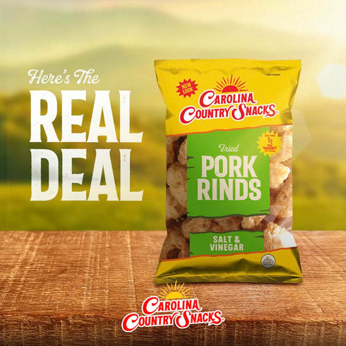 Country 1.75 oz (50g) Carolina Snacks - Fried Pork Rinds Salt & Vinegar | Bold Flavor, Crunchy Delight