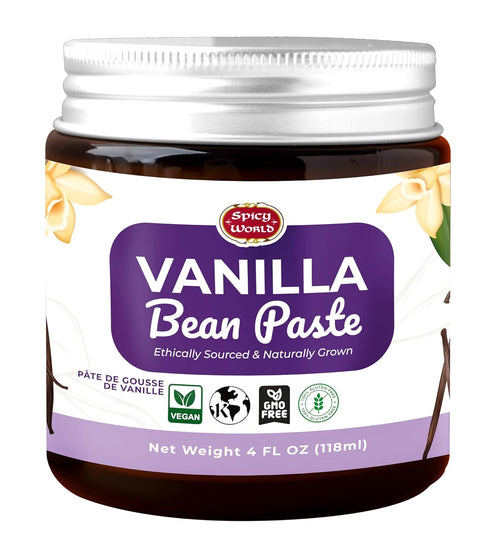 Spicy World Vanilla Bean Paste 4oz Jar - All Natural & Pure - Made