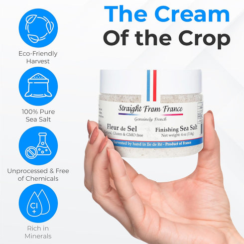 8 Oz Straight from France Genuinely French, Authentic French Fleur De Sel, Unrefined Hand Harvested Finishing Sea Salt