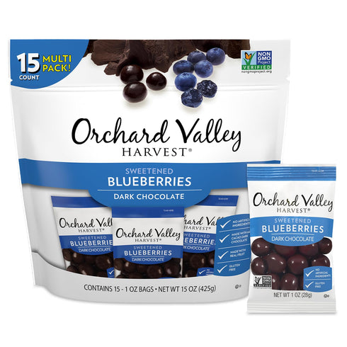 Orchard Valley Harvest Dark Chocolate Covered Blueberries, 1 Ounce(Pack of 15), Gluten