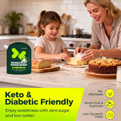 1:1 16 oz (Pack 3) Lesweet Monk Fruit Sweetener with Erythritol, Monk Fruit Extract, White Sugar Substitute, Zero