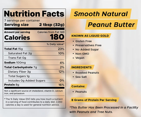 (8 Oz) Laurels Smooth Natural Peanut Butter - High Protein Butter - Keto Friendly - Sugar Free & Low Sodium - Gluten