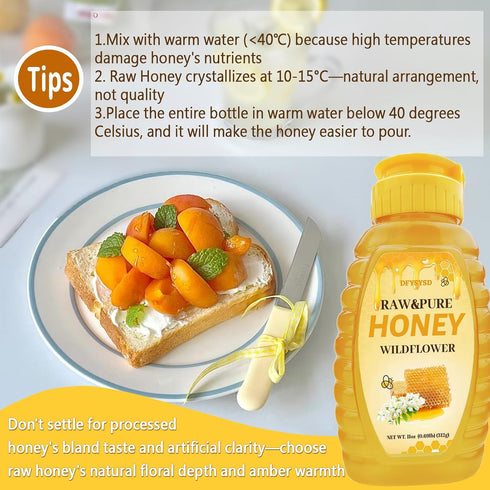 DFYSYSD 100% 11oz/312g, Wholesome Honey, Raw Unfiltered Honey, Wildflower honey, Natural and Pure, Fresh Sweetness