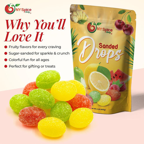 3 NY SPICE SHOP Mix Fruits Sanded Candy Drops - Pound Old Fashioned Sanded Drops - Fresh Delicious Bulk Candy - Sanded