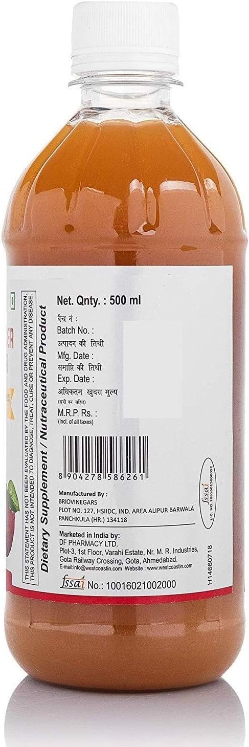 Zeeke 500 ml HealthVit Apple Cider Vinegar with Mother Vinegar, Raw, Unfiltered and Undiluted