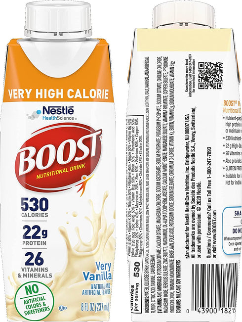 Pack, 12 Count 4 4 4 530 8 oz Pack) BOOST Very High Calorie Nutritional Drink Variety Vanilla, Chocolate, Strawberry