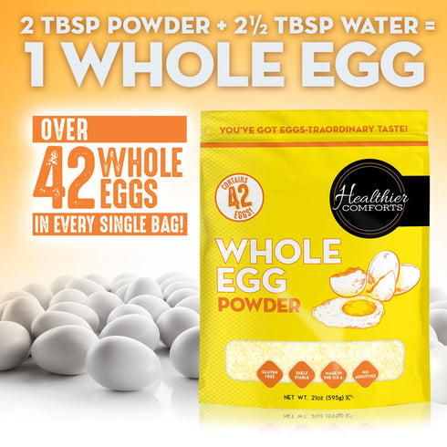 (21 oz) Healthier Comforts Whole Egg Powder | Pure Dried Whole Eggs | Pasteurized, Ready to Eat | Gluten Free, Made