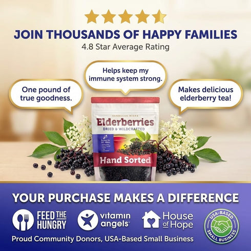 1lb Immune Gummies, Dried Elderberries - Bulk - Dried Mixed Fruits Hand-Sorted, Wildcrafted, Natural, Non-GMO, European