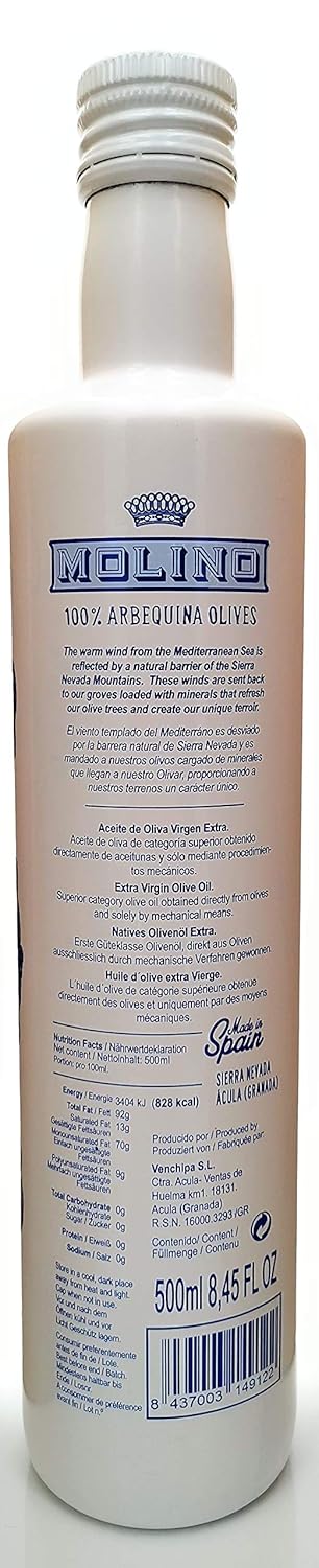 O-MED 100% 500ml Molino Arbequina Extra Virgin Olive Oil from Spain, bottle