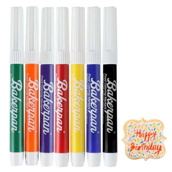 Bakerpan Food Coloring Markers, Standard Tip Edible Markers for Cookie Decorating - Set of 7 (Made in USA)