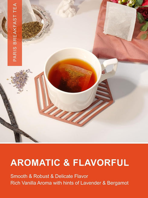 100 Count TeeLux Paris Breakfast Tea Bags, Blend Black Tea with Natural Vanilla & Bergamot Flavor, Robust & Smooth