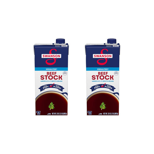 Swanson Unsalted Beef Stock, 32 oz Carton (Pack of 2)