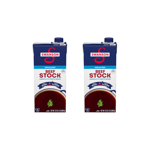 Swanson Unsalted Beef Stock, 32 oz Carton (Pack of 2)