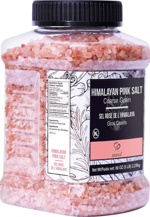 80oz (5 Soeos Himalayan Pink Salt, Coarse Grain, Pound), Pink Salt, Kosher Salt, Pink Himalayan Sea Salt Coarse