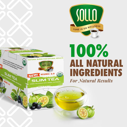 2.0 24 SOLLO Slim Tea K-Cup, Diet Support, Weight Loss with Garcinia & Green Coffee Extract, Single Serve Pods