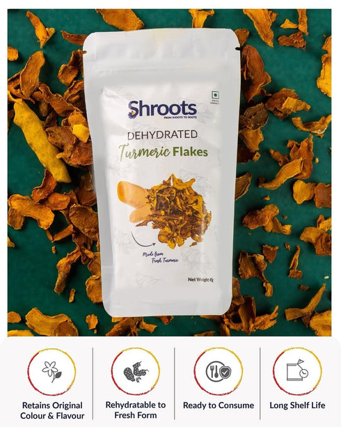 45g SHROOTS Dehydrated Turmeric Flakes Air Dried Flakes Pure Veg, Gluten Free, No Added Salt Natural Dried Turmeric