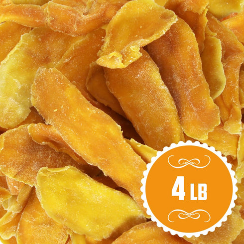 4 Pack, Dried Mango Slices - Pound Bulk Soft & Juicy Sweet Dried Mango Healthy Snack, Delicious Texture, Chewy Ripened