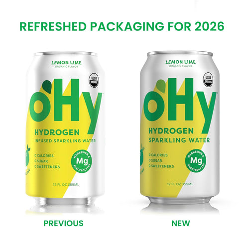 12 Pack (12oz oHy Hydrogen Sparkling Water Magnesium & Antioxidant Hydration, Zero Sugar, Zero Calories, Lemon Lime