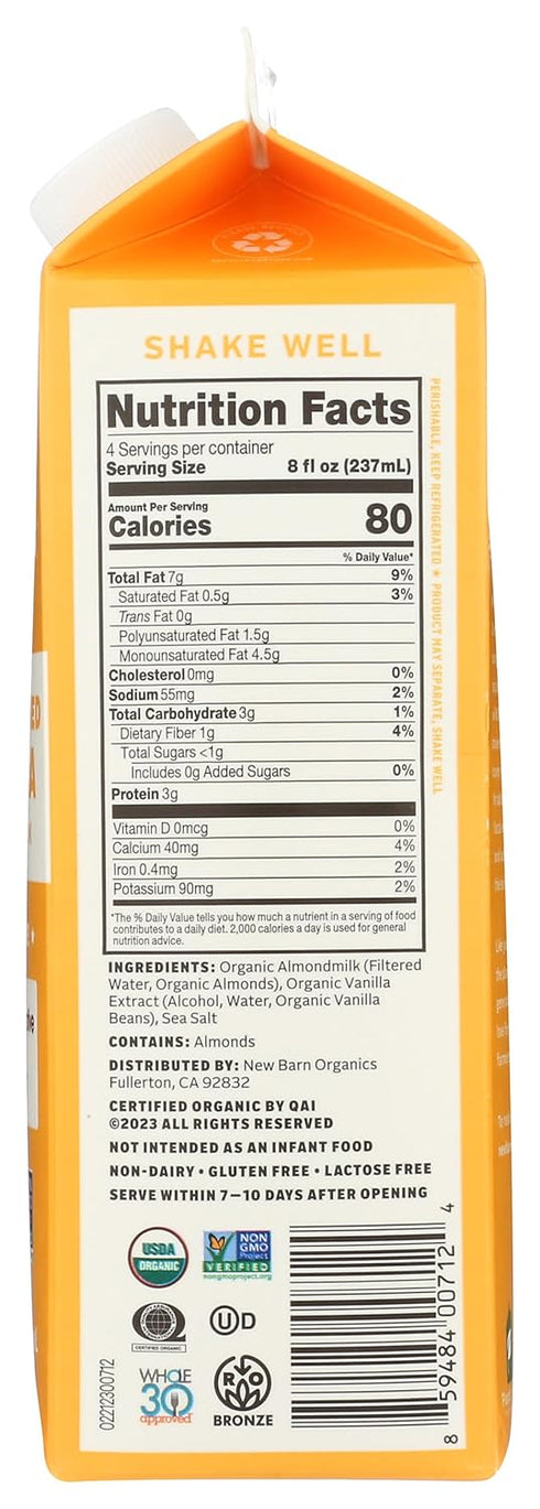 New Barn 32 Organic Unsweetened Vanilla Almond Milk, FZ